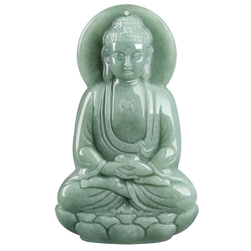 Collier amulette en jade du Bouddha Amitabha, symbole de compassion