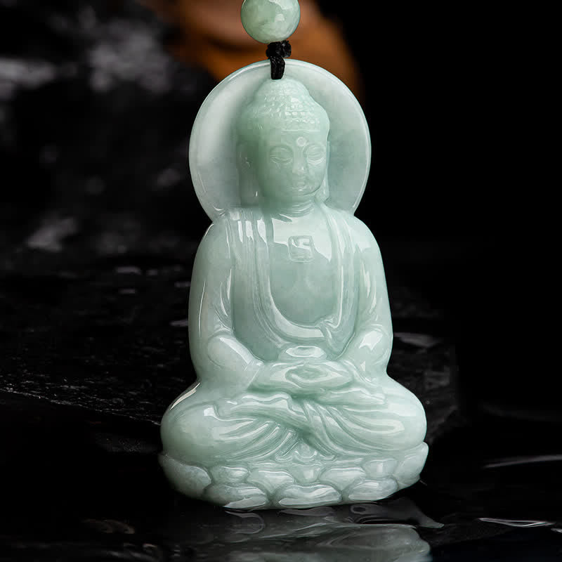 Collier amulette en jade du Bouddha Amitabha, symbole de compassion
