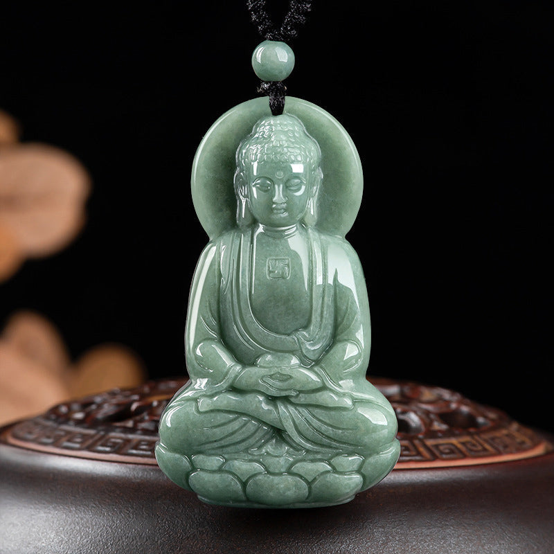 Collier amulette en jade du Bouddha Amitabha, symbole de compassion