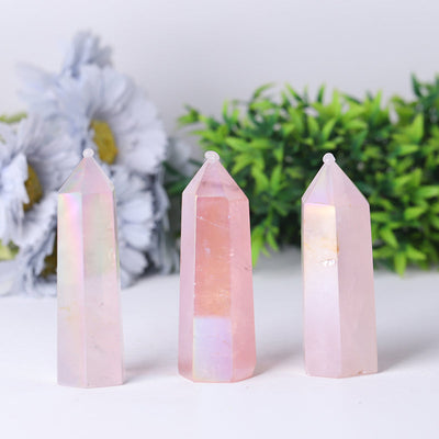 Tour de cristal de quartz rose Angel Aura 2,4 à 4,5 pouces