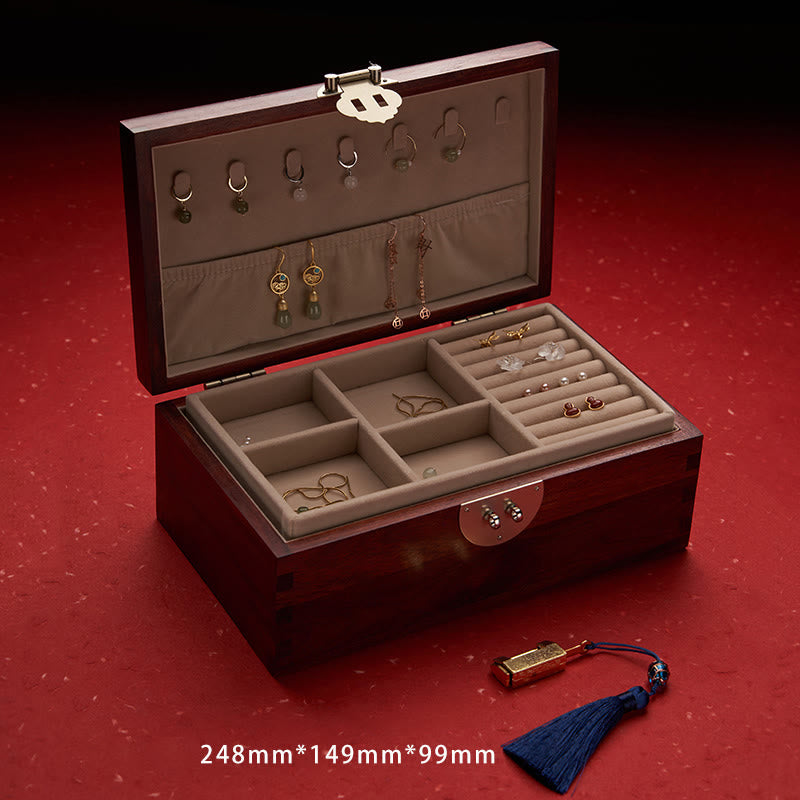 Coffret de rangement pour bijoux fait main en bois de santal rouge antique et palissandre