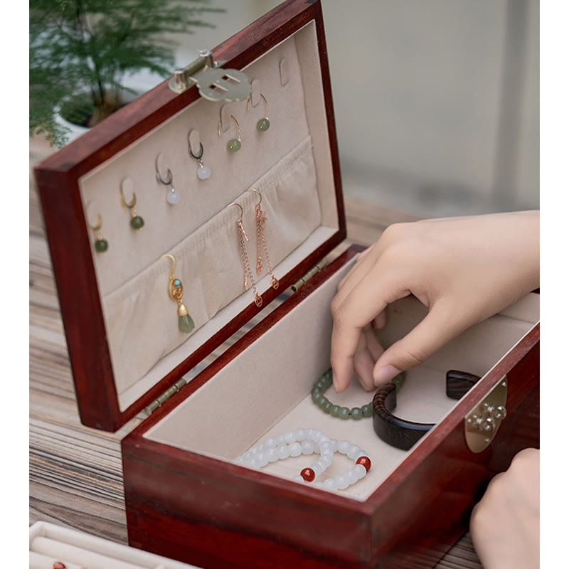 Coffret de rangement pour bijoux fait main en bois de santal rouge antique et palissandre