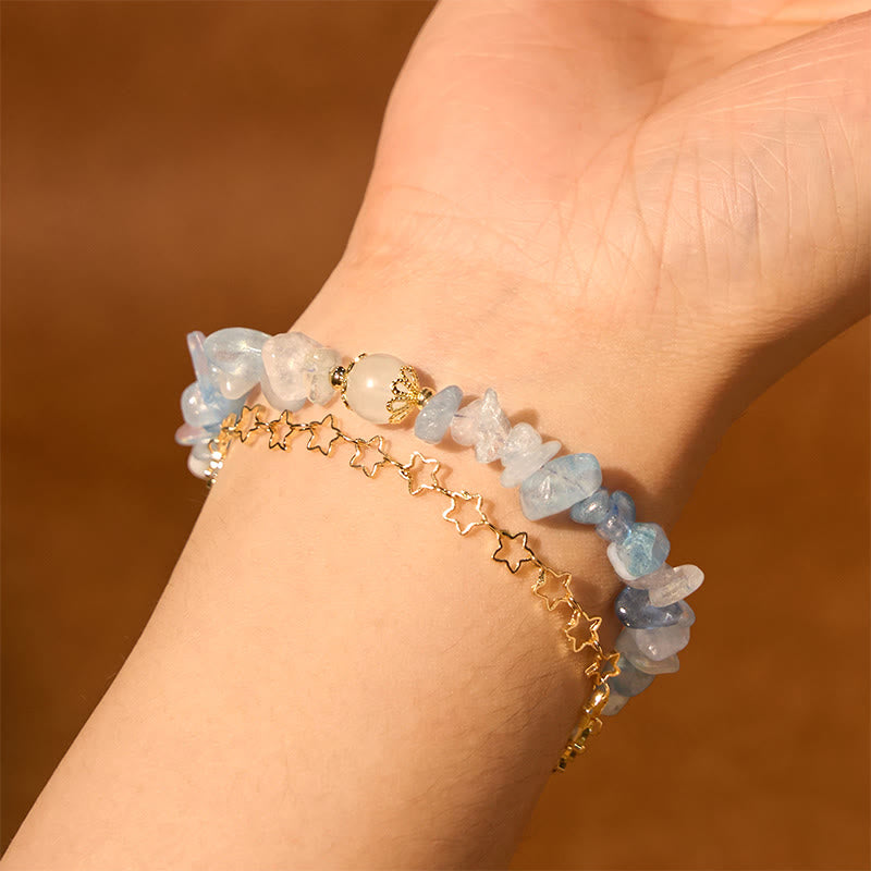 Bracelet de guérison en gravier aigue-marine avec boucle étoile 14-16 cm