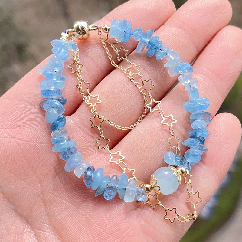 Bracelet de guérison en gravier aigue-marine avec boucle étoile 14-16 cm