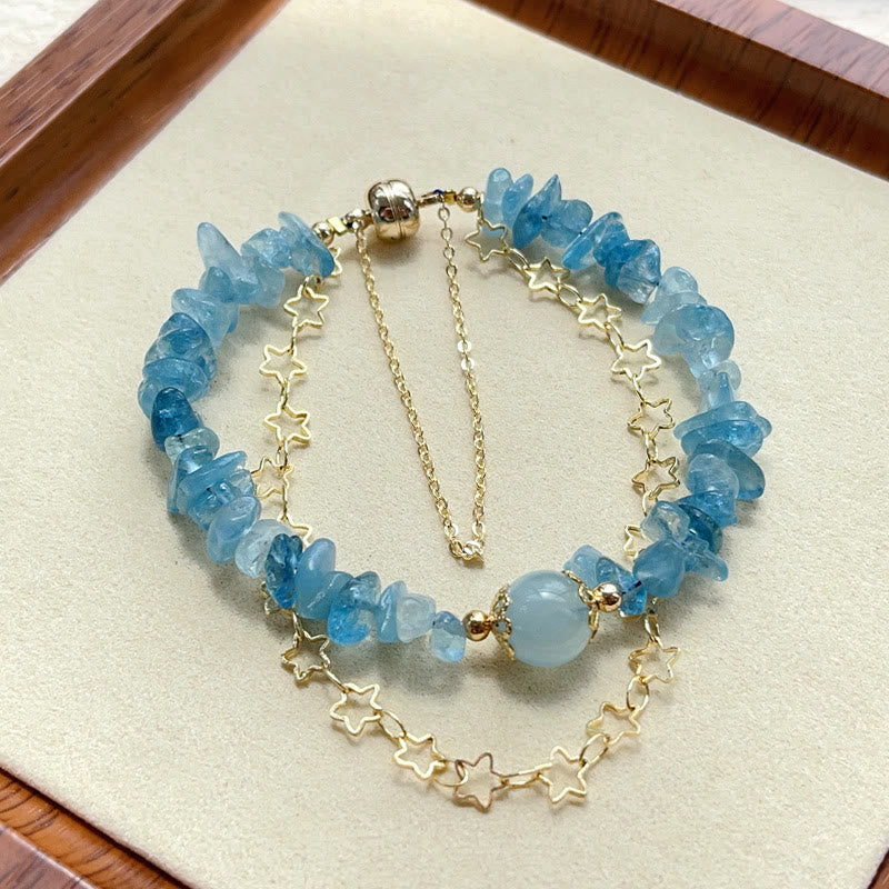 Bracelet de guérison en gravier aigue-marine avec boucle étoile 14-16 cm