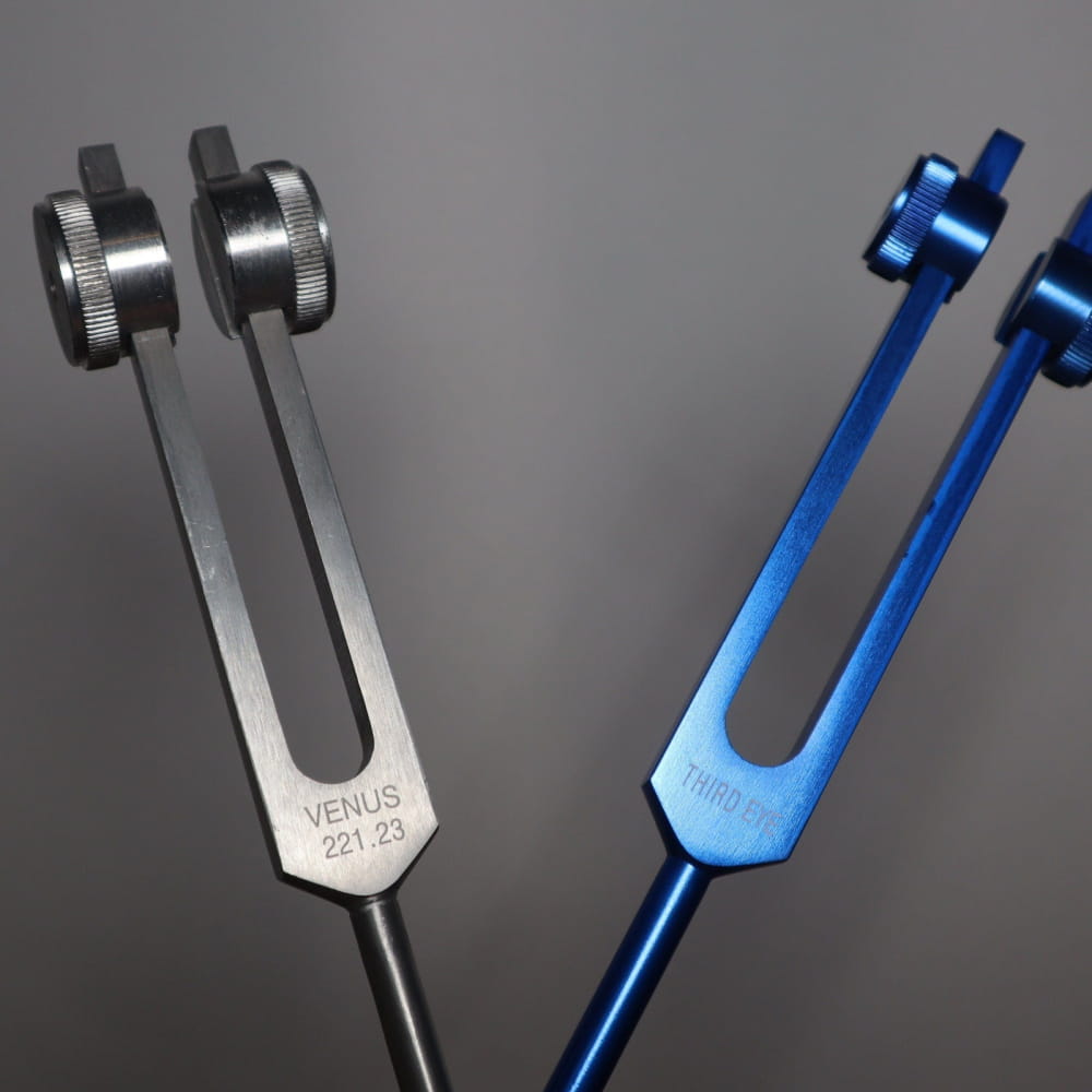 Astrology & Chakra Tuning Fork Set featuring Silver and Blue Metallic Tuning Forks