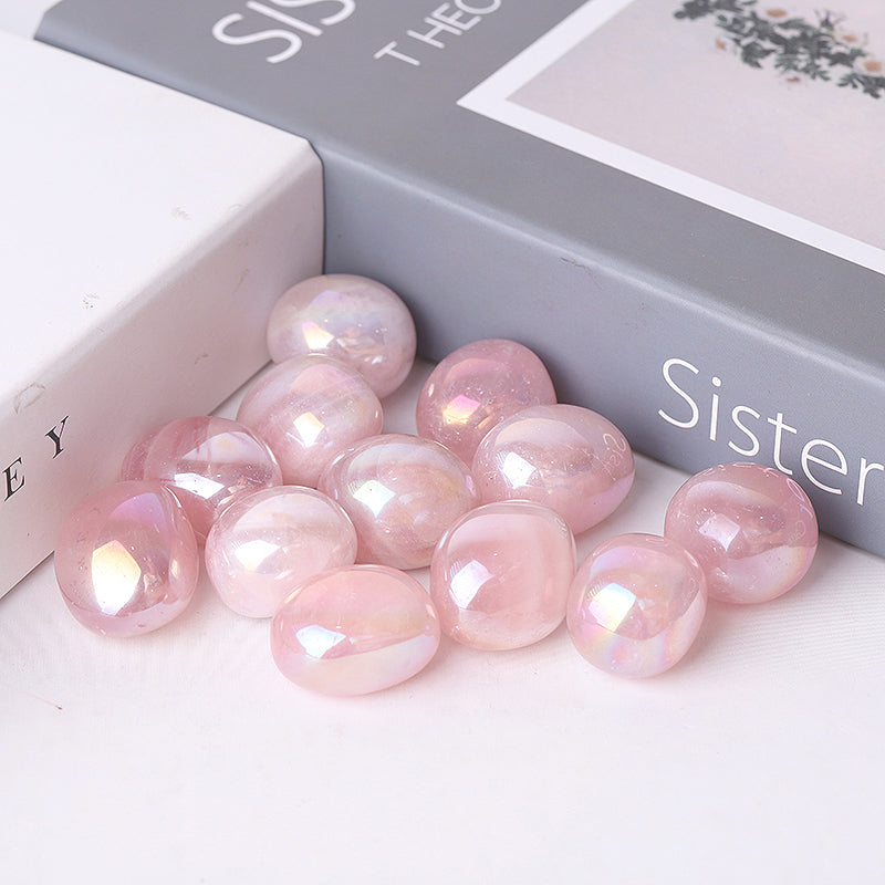Pierres polies en cristal de quartz rose Aura Angel de 25 à 35 mm