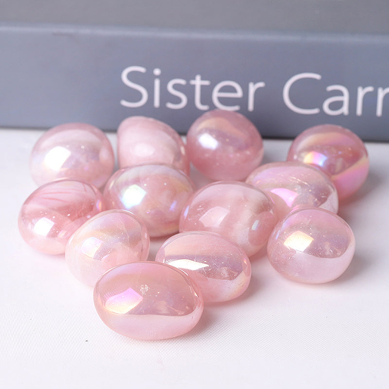 Pierres polies en cristal de quartz rose Aura Angel de 25 à 35 mm