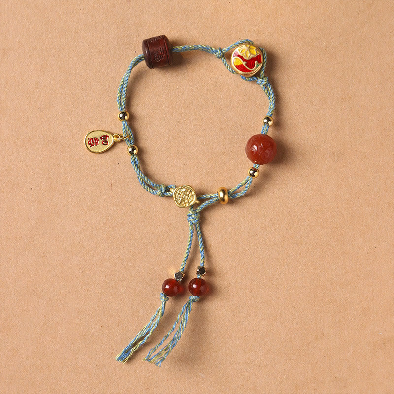 Bracelet porte-bonheur en corde de jade Hetian avec nuages ​​de bon augure et personnage Fu