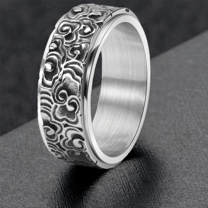 Bague d'équilibre en acier titane Nuages ​​de bon augure - Taille réglable