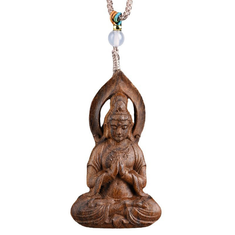Collier pendentif paix en bois d'agar d'Avalokitesvara