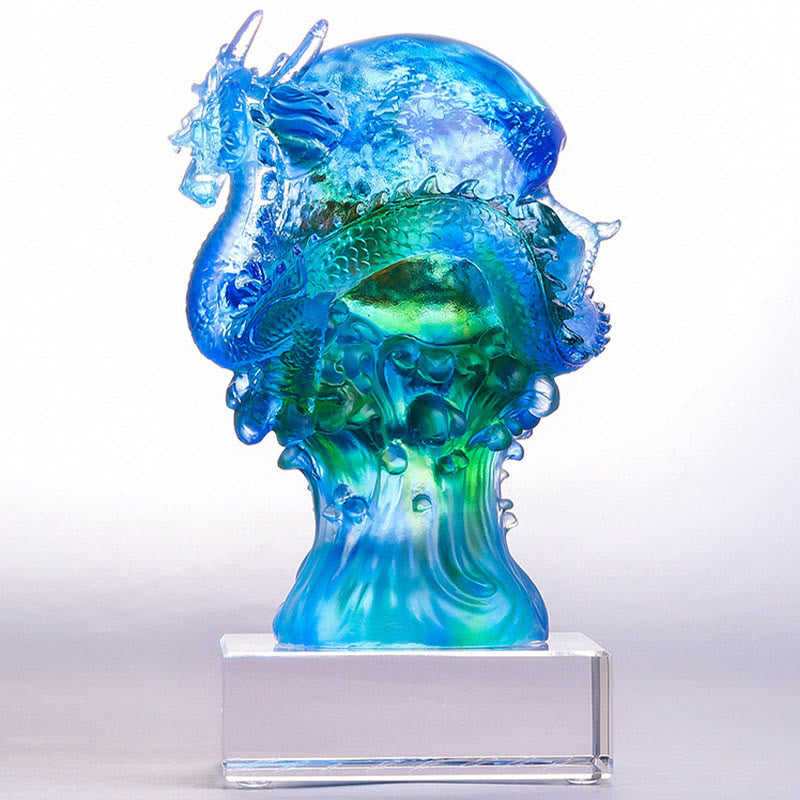 Œuvre d'art en cristal Azure Dragon Liuli pour la protection du succès