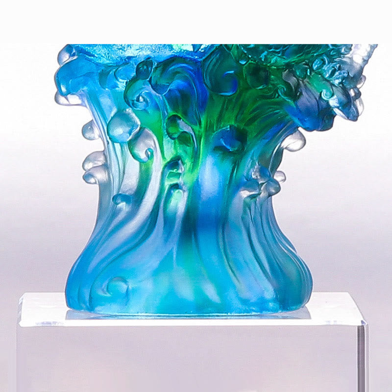 Œuvre d'art en cristal Azure Dragon Liuli pour la protection du succès