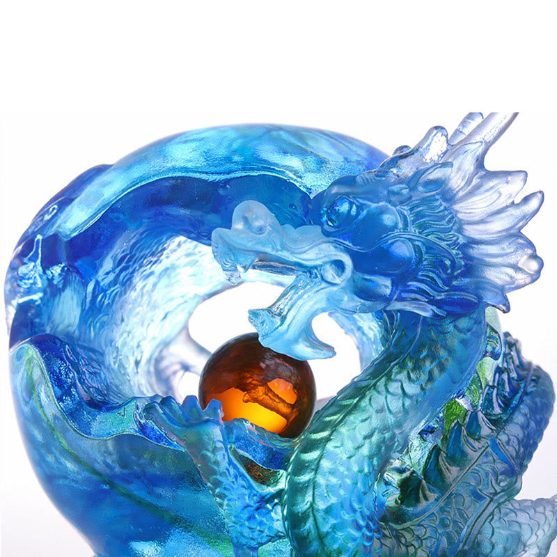 Œuvre d'art en cristal Azure Dragon Liuli pour la protection du succès