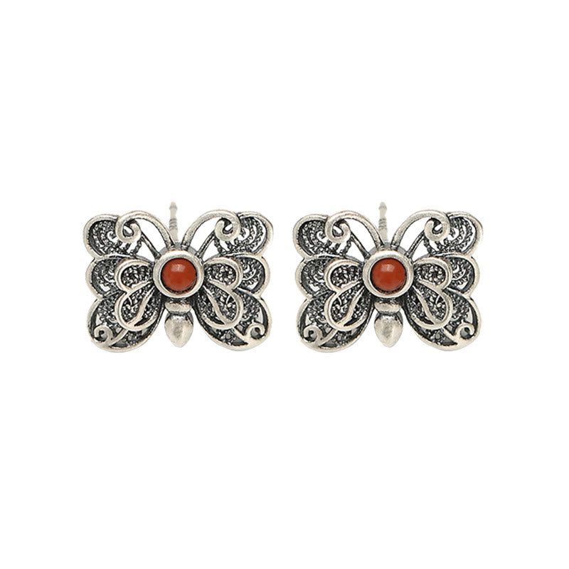 Red Agate Butterfly Ring & Earrings Set for Self-Acceptance