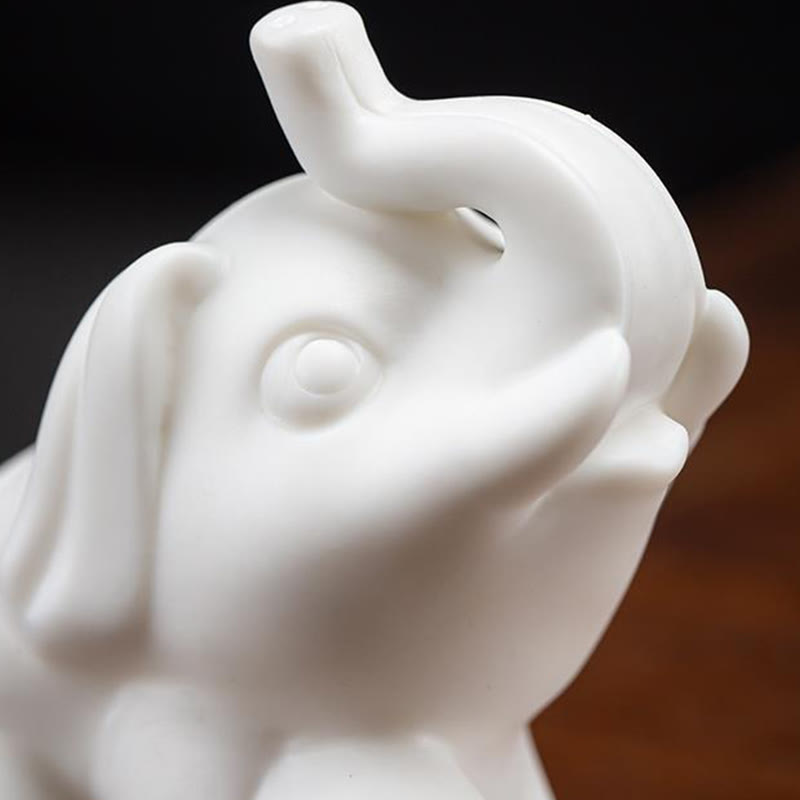White Porcelain Elephant Figurine Spiritual Strength Decor