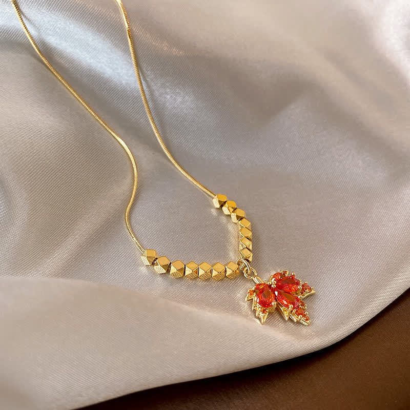 Copper Maple Leaf Zircon Necklace Pendant Ring Earrings for Luck