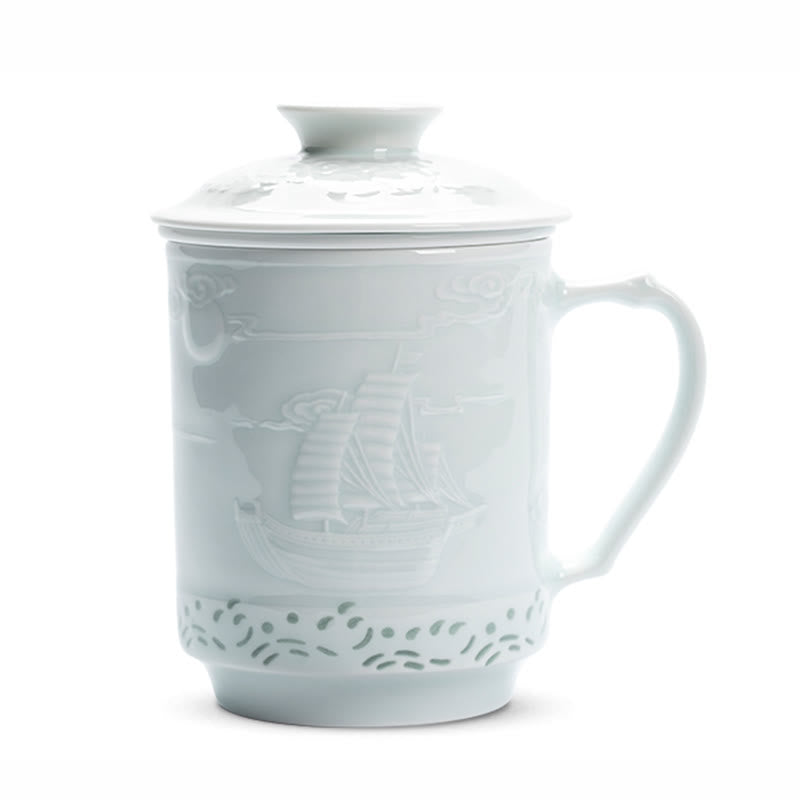 420ml Jingdezhen Porcelain Zen Tea Cup with Dragon Phoenix Design