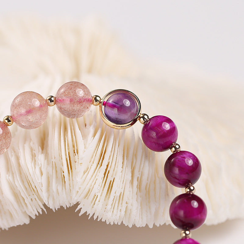 8mm Strawberry Quartz Pixiu Bracelet - Love, Wealth & Protection