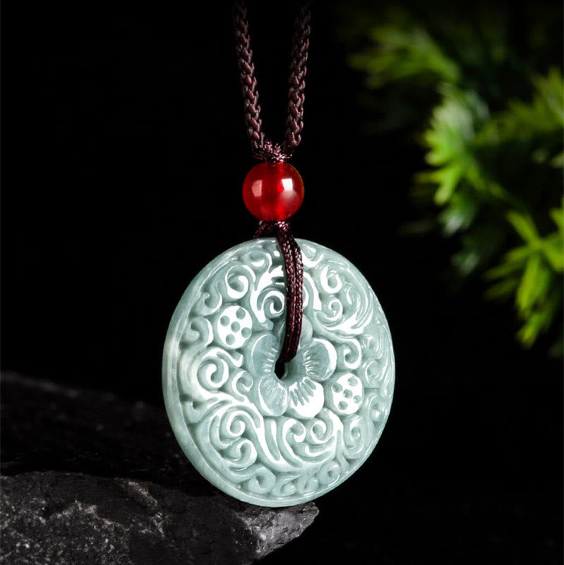 Green Jade Flower Peace Buckle Necklace for Prosperity