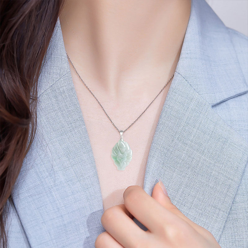 925 Sterling Silver Jade Necklace Nine Tailed Fox for Prosperity