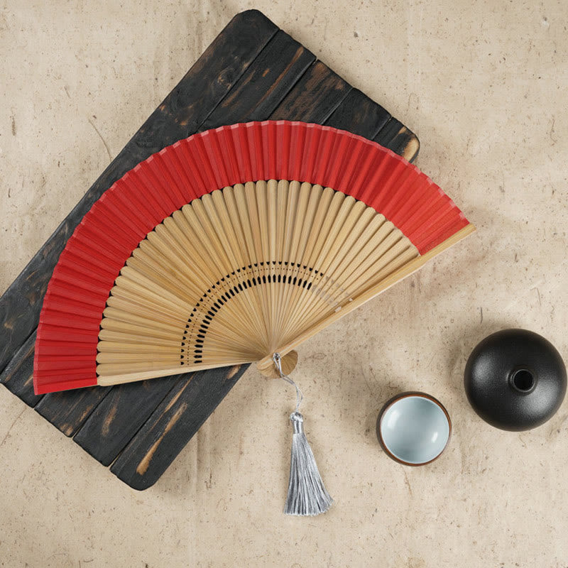 22cm Bamboo Folding Fan with Cherry Blossom Engraving