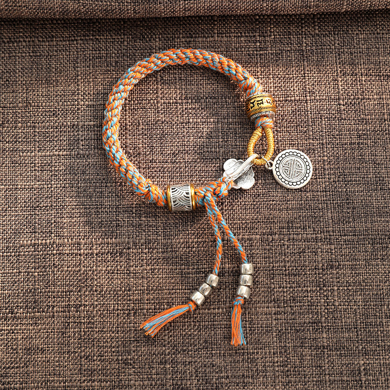 Unisex Tibetan Om Mani Padme Hum Fu Luck Braided Bracelet