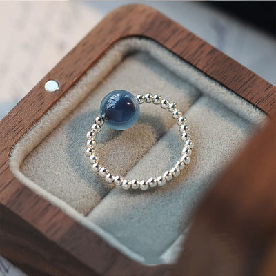 Bague en agate bleue bonbon de 8 mm - Argent sterling