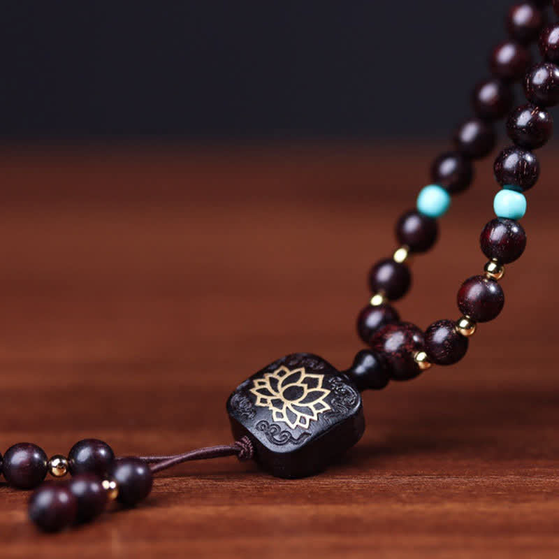 108 Beads Lotus Bracelet | Small Leaf Red Sandalwood Balance
