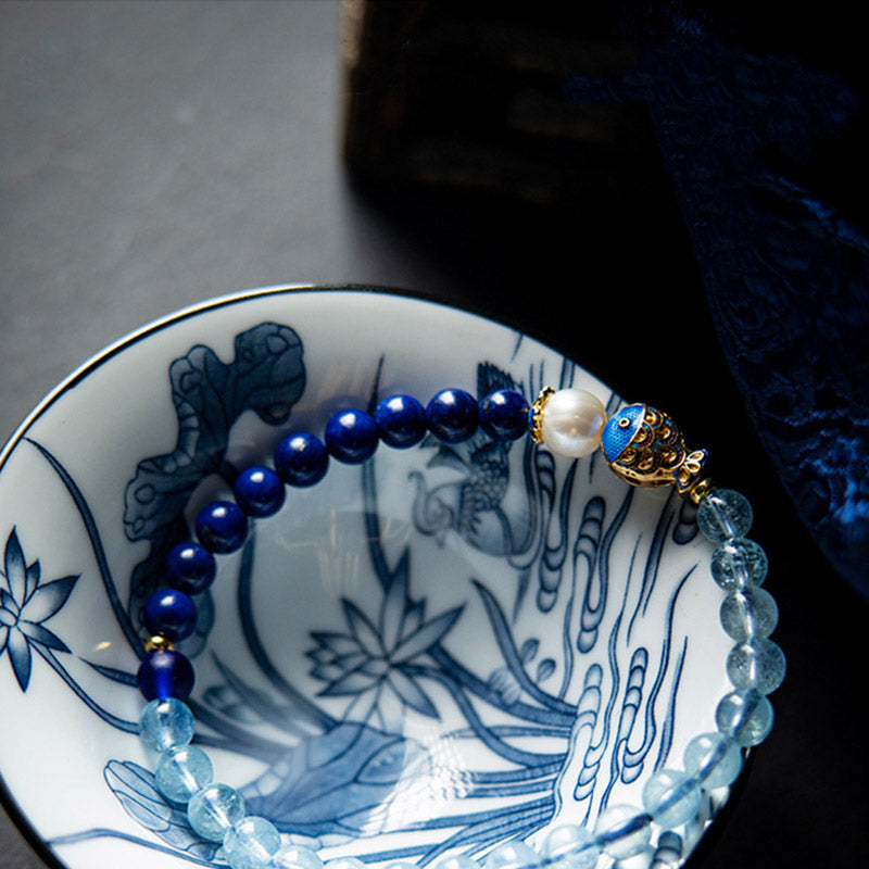 6mm Aquamarine Lazurite Healing Bracelet for Balance & Peace