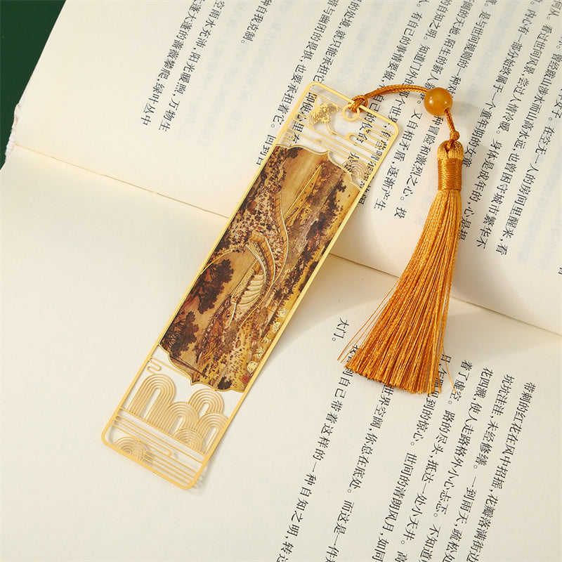 Metal Bookmark Panorama of Rivers and Mountains with Tassel