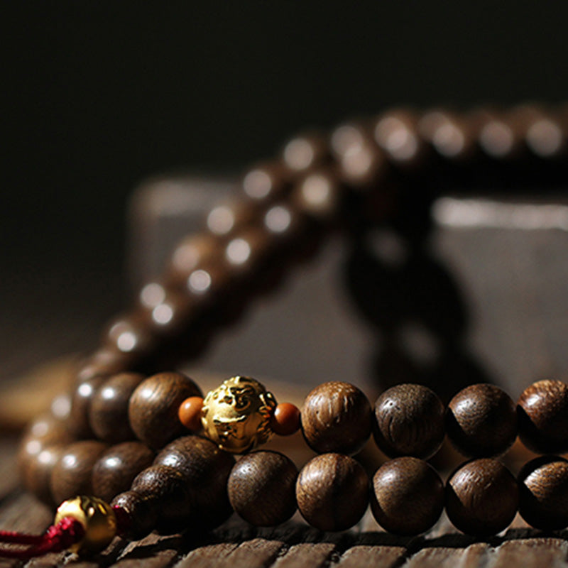 8mm Agarwood Cyan Jade 108 Bead Mala Bracelet for Strength