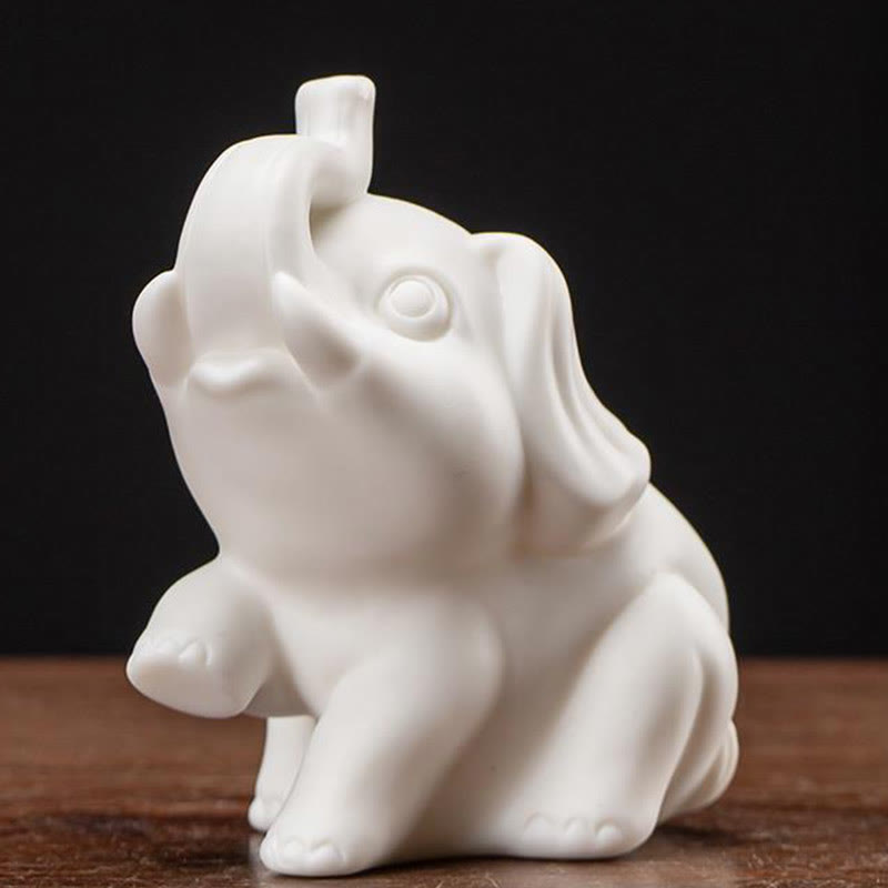 White Porcelain Elephant Figurine Spiritual Strength Decor
