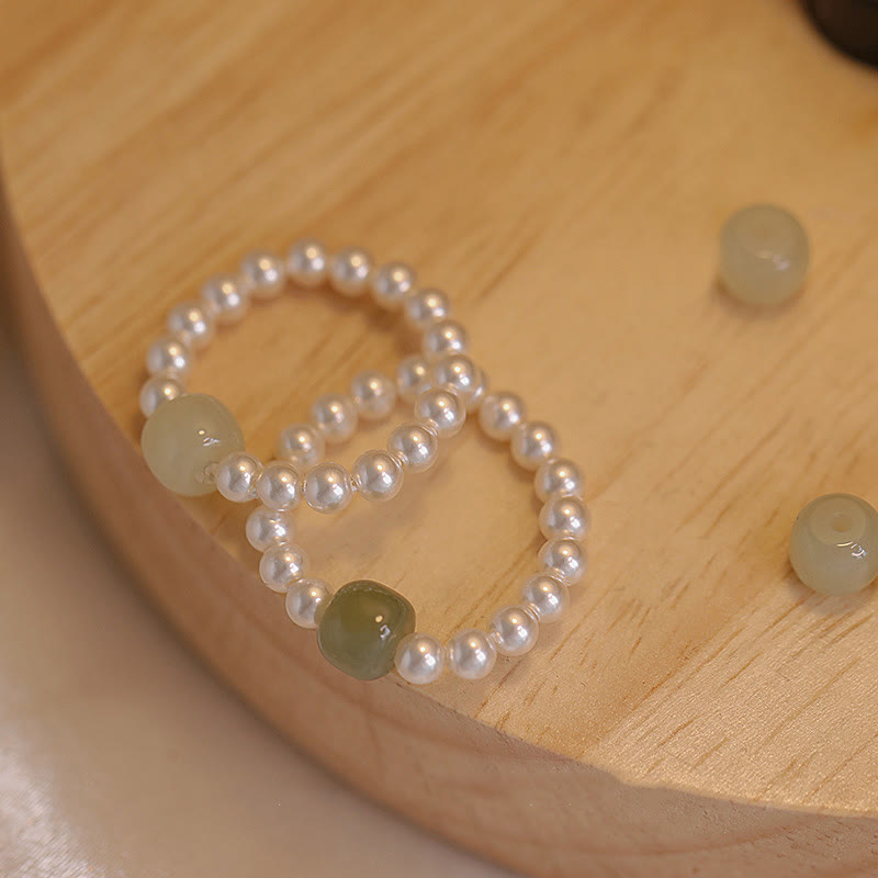 Jade Pearl Luck Ring with 6-7mm Jade & 3mm Pearls