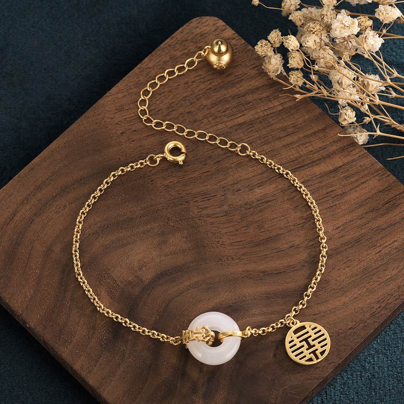 White Jade Double Happiness Fortune Jade Bracelet