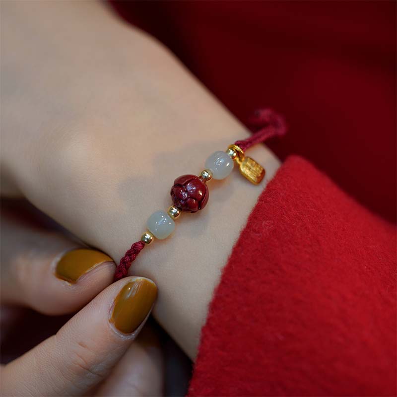 Adjustable Cinnabar Jade Red String Lotus Bracelet for Calm