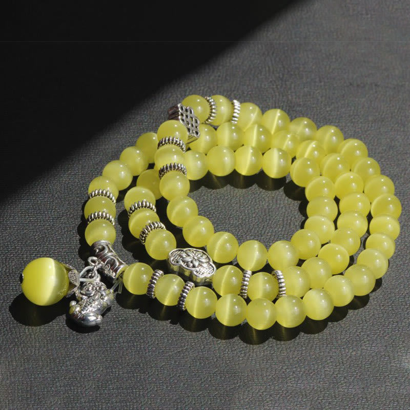 8mm Chrysoberyl Cat Eye PiXiu Triple Wrap Support Bracelet