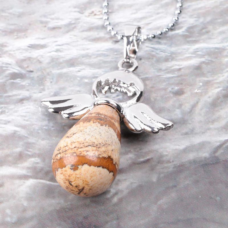Natural Crystal Luck Necklace with Angel Wings Pendant