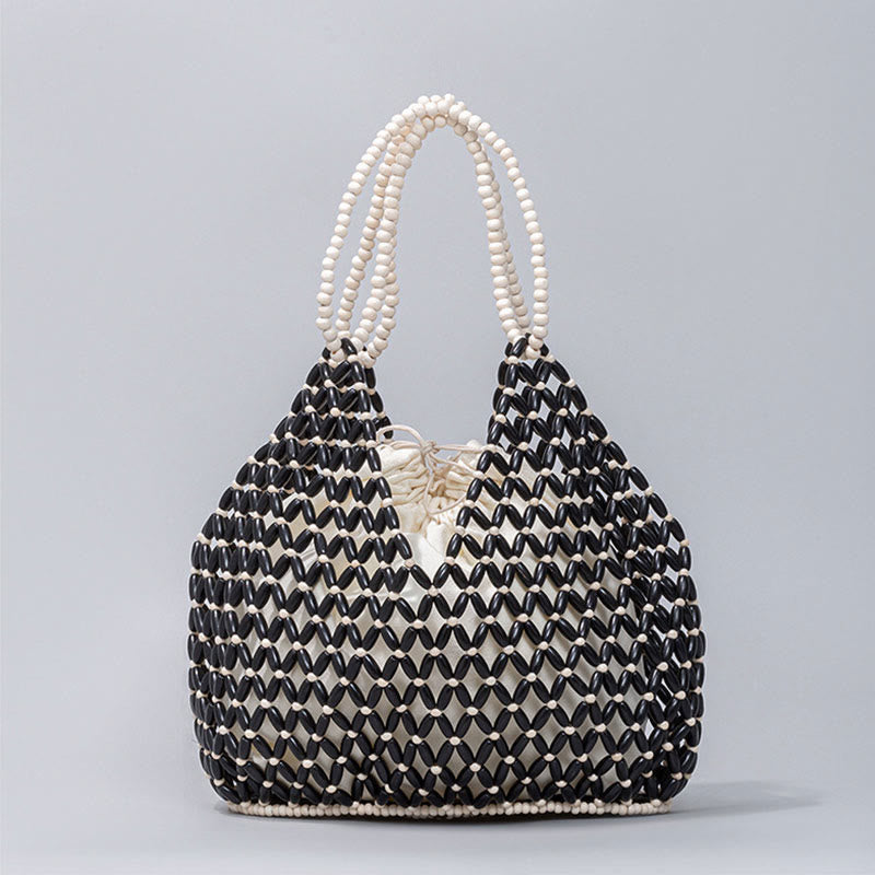 Wooden Beads Shoulder Bag | Eco-Friendly Yoga Tote 27cm