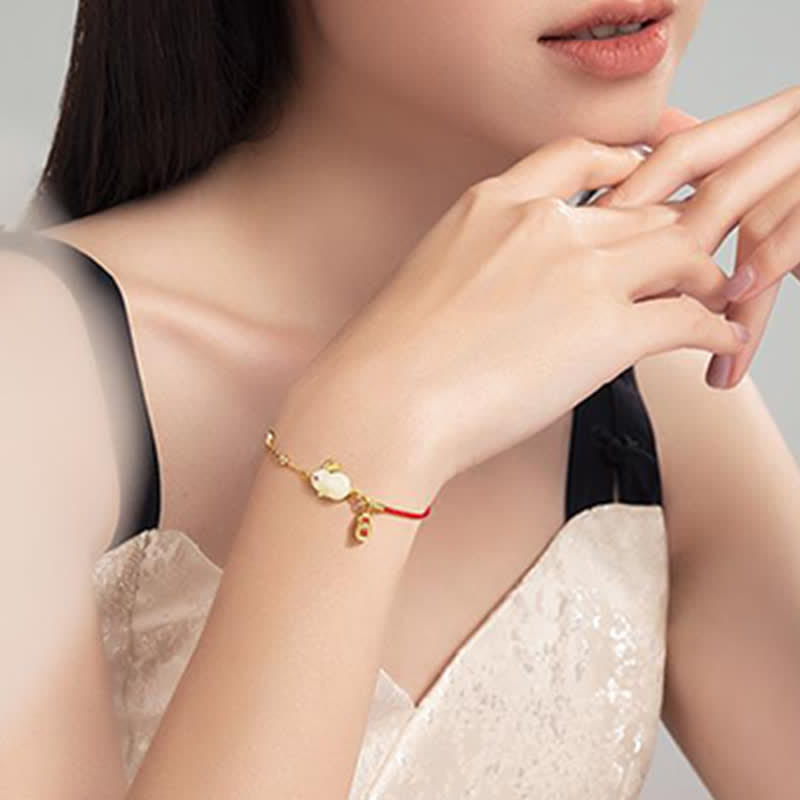 White Jade Bunny Zodiac Bracelet for Happiness & Protection