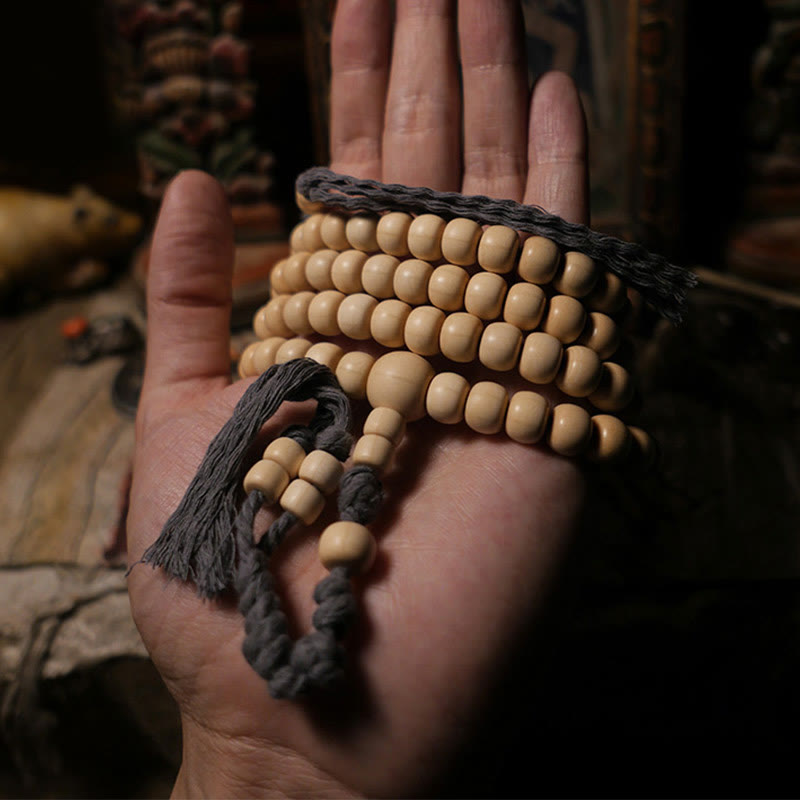 8mm Abelia Biflora Wood 108 Bead Warding Mala Bracelet