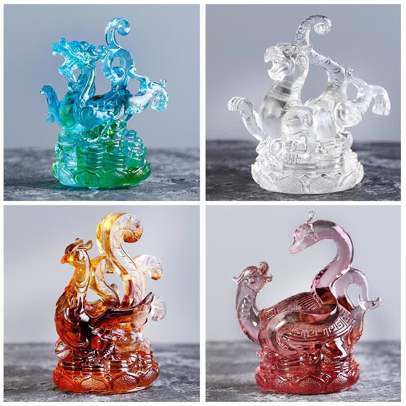 Handmade Azure Dragon Liuli Feng Shui Statue 11cm
