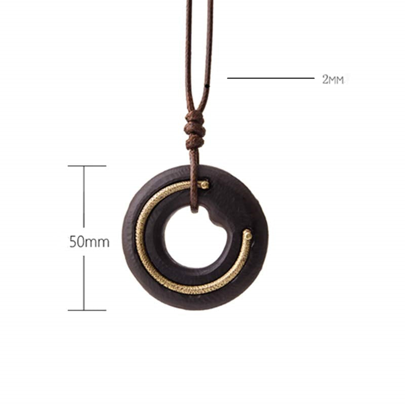 Ebony Wood Zen Circle Necklace | Peace and Calm Pendant