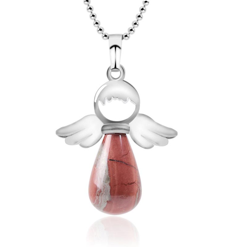 Natural Crystal Luck Necklace with Angel Wings Pendant