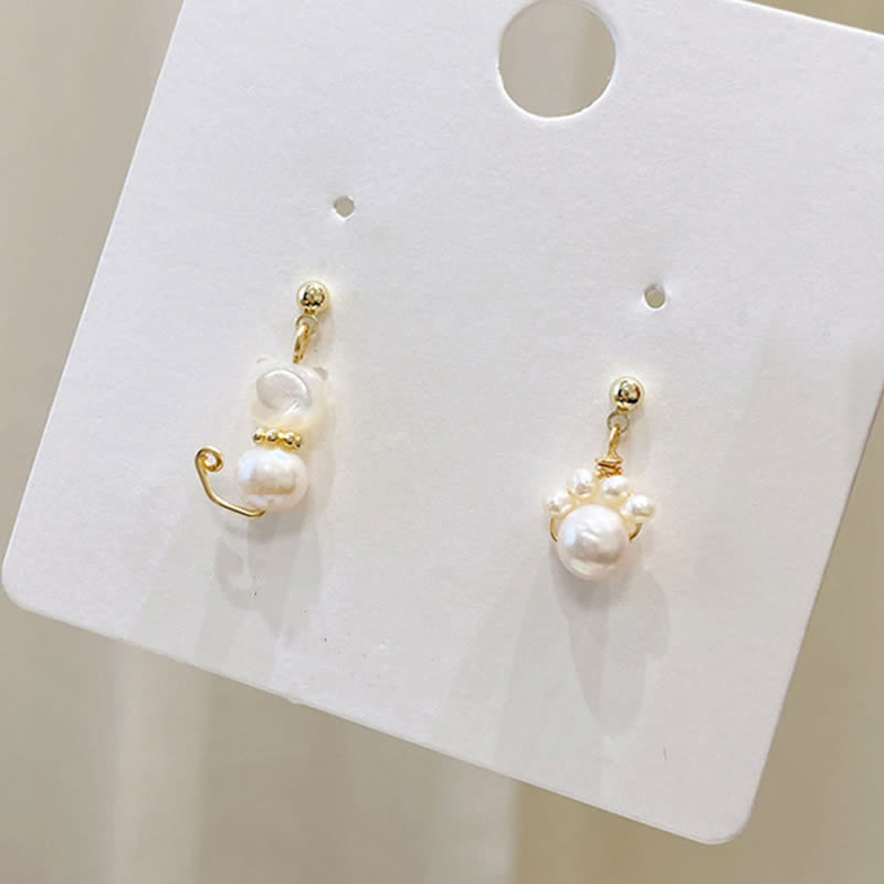 Pearl Wisdom Stud Earrings with Cat Paw Design