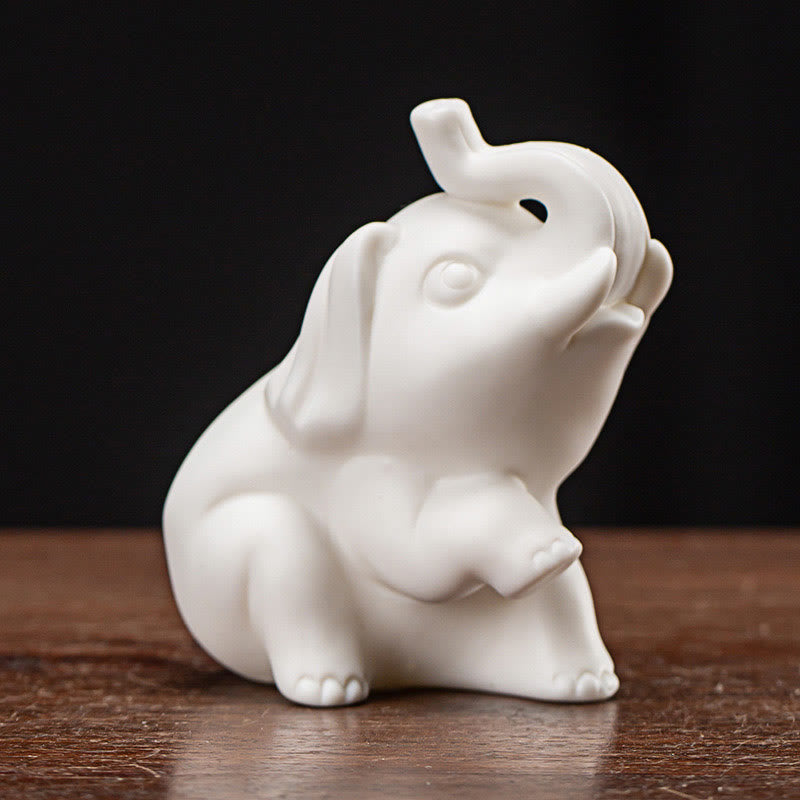 White Porcelain Elephant Figurine Spiritual Strength Decor