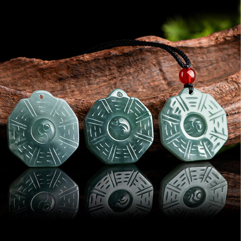 Natural Jade Feng Shui Bagua Yin Yang Prosperity Necklace