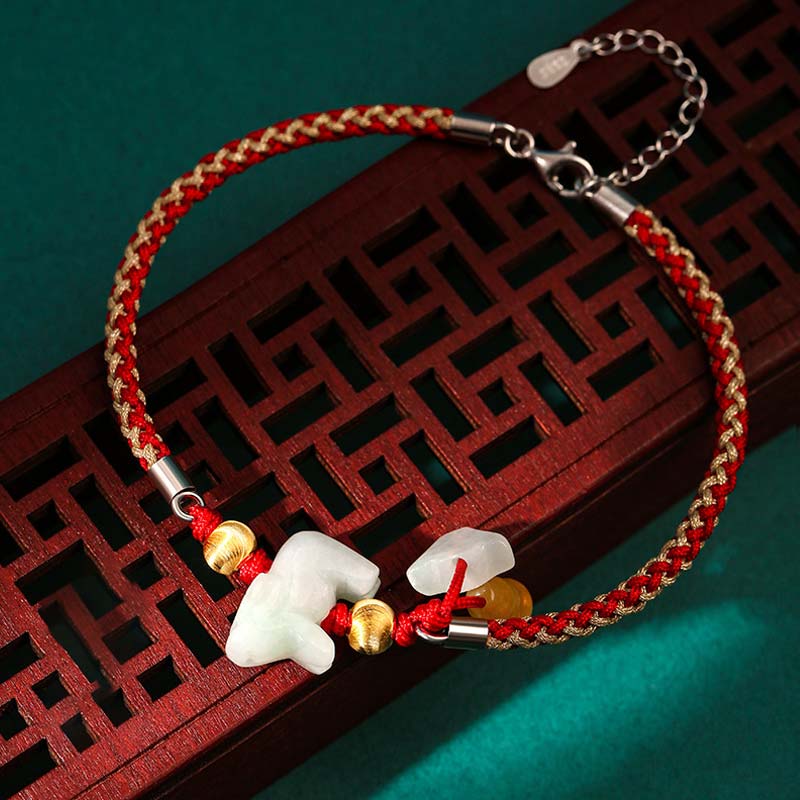 19.5cm Chinese Zodiac Jade Red String Bracelet Anklet