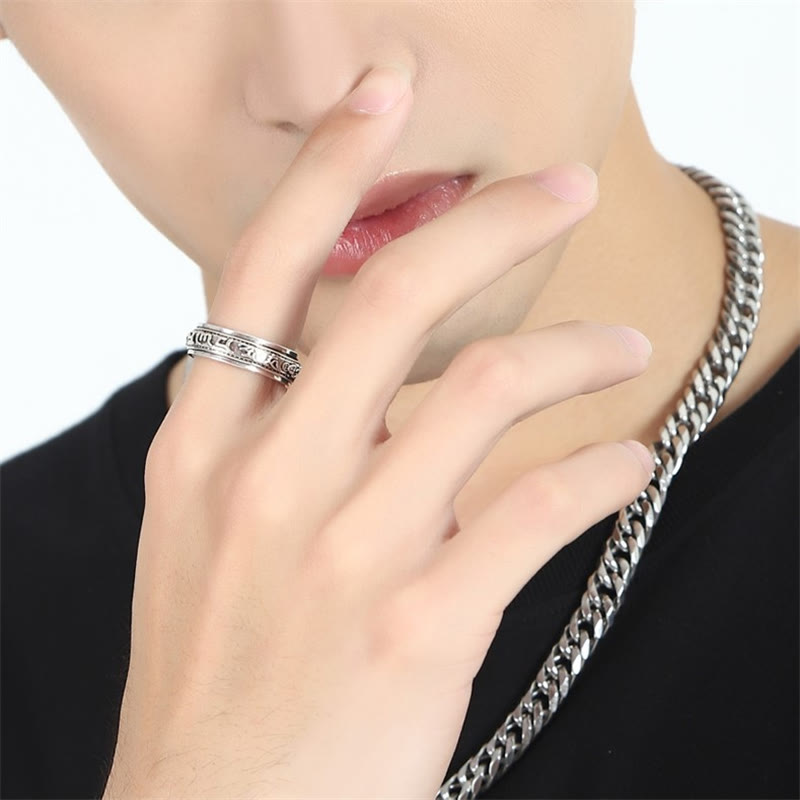 Bague rotative PiXiu Om Mani Padme Hum en argent plaqué cuivre