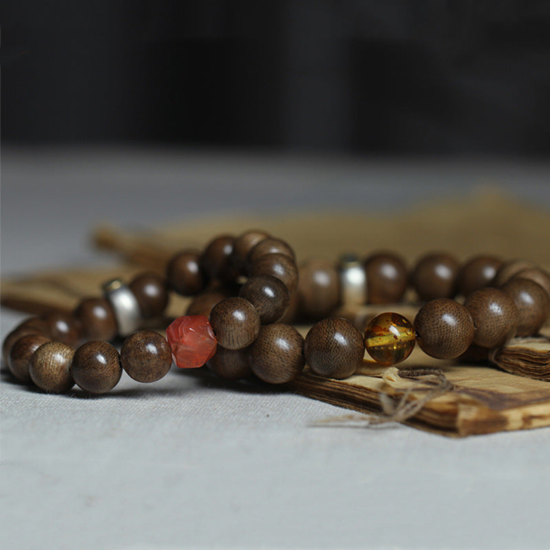 Chinese Zodiac Agate & Agarwood Bracelet 10mm Meditation